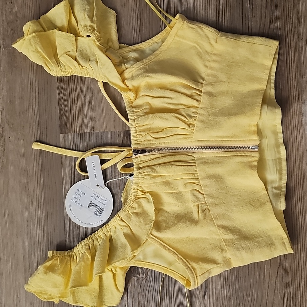 NWT Yellow Off-Shoulder Ruffle Top - Picture 4 of 6